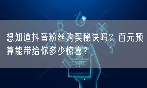 想知道抖音粉丝购买秘诀吗？百元预算能带给你多少惊喜？